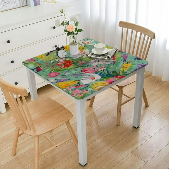 nygtbtfer Cotton Tail Party Vinyl Flannel Backed Spring Tablecloth - Cottage Style , & Wipe Clean Easy Care Vinyl Tablecloth,