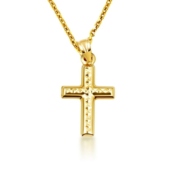 14K Yellow Gold Ribbed Cross Pendant Necklace (Pendant with 20" chain)