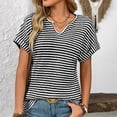 thumbnail image 2 of yunLCZ Casual Tops Discounted Womens Casual Cap Short Sleeve Tops Trendy Summer V Neck Loose Striped Casual Basic T Shirts Tee Blouses Office casual blouse with leggings, 2 of 7