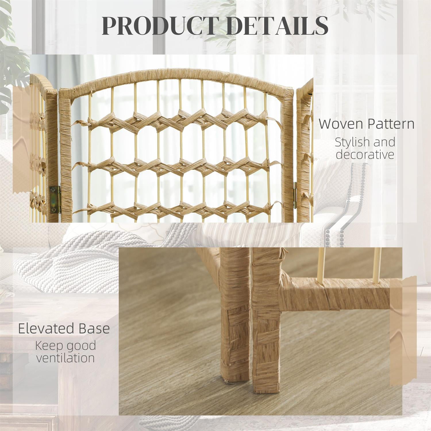 Demi Bonn 8-Panel Foldable Room Divider Screen Privacy Panel Wave Fiber Design, 67" Portable Partition for Home Office Space, Beige