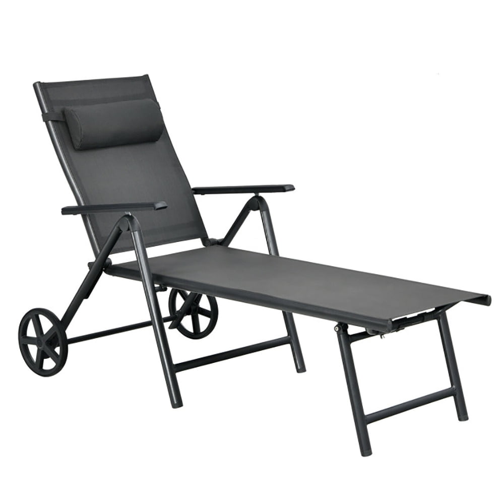 Aimee Lii Patio Lounge Chair with Wheels Neck Pillow Aluminum Frame Adjustable, Patio Loungers, Gray Aimee Lii Patio Lounge Chair with Wheels Neck Pillow Aluminum Frame Adjustable, Patio Loungers, Gray