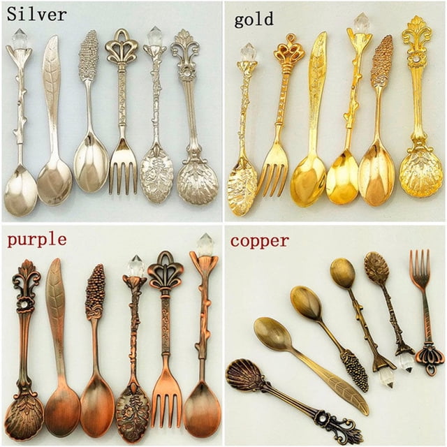 6Pcs/Set Retro Palace Cutlery Alloy Tea Coffee Spoons Fork Dinnerware Tableware