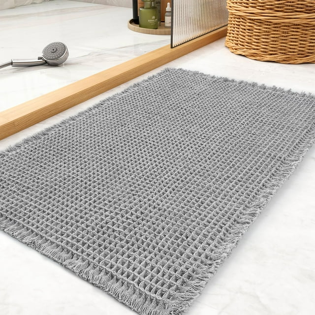 Alfombra de baño con forma de gofre, superabsorbente, antideslizante, 50 x 80 cm, color gris claro