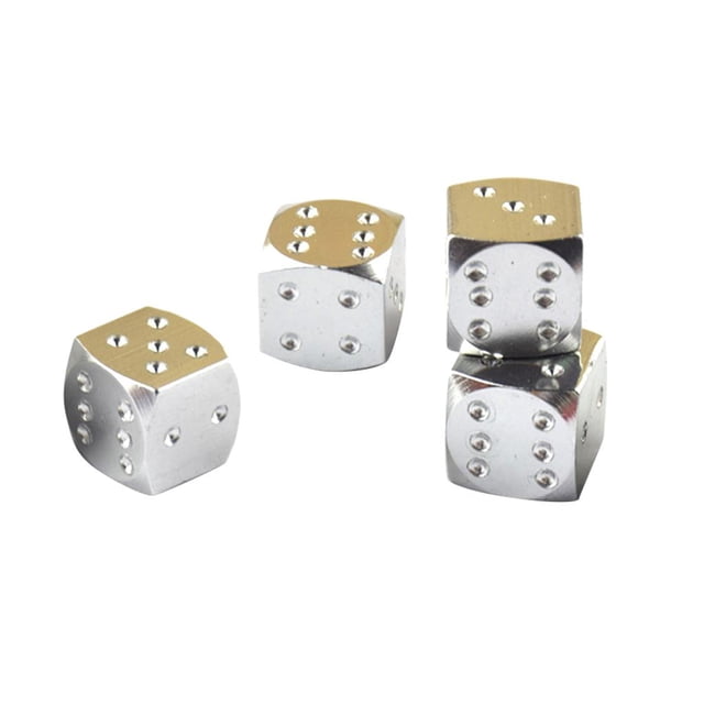 Paquete de 4 tapones de válvula de polvo de dados plateados par Car Bike 80'S novedad divertido Retro Plata Sharpla Casquillos de válvula de polvo de dados