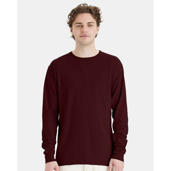 Hanes Mens ComfortWash Garment Dyed Long Sleeve Tee, 2XL, Maroon