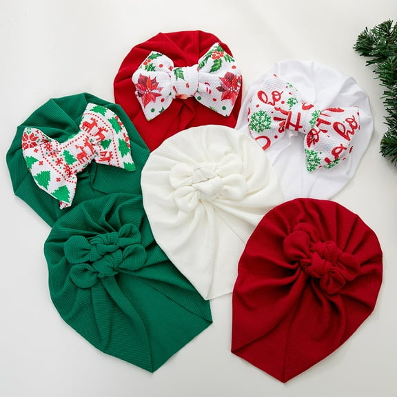 Dalrosia Christmas Turban Hair Bow Hat, Baby Girl Big Bow Head Wrap, New Year Hair Bow Beanie India Cap for Newborn Infant Toddlers