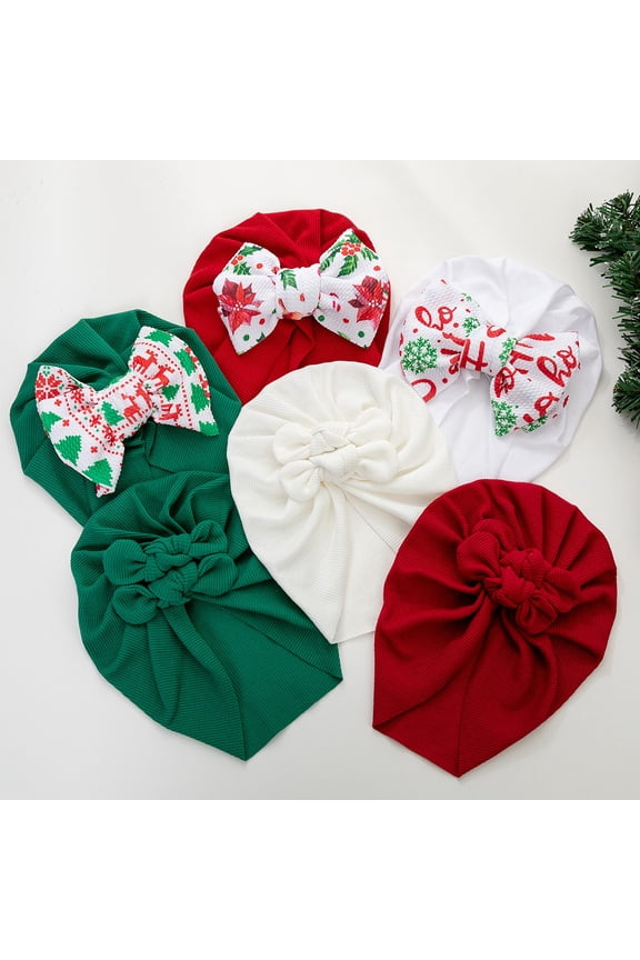 Christmas Turban Hair Bow Hat, Baby Girl Big Bow Head Wrap, New Year Hair Bow Beanie India Cap for Newborn Infant Toddlers