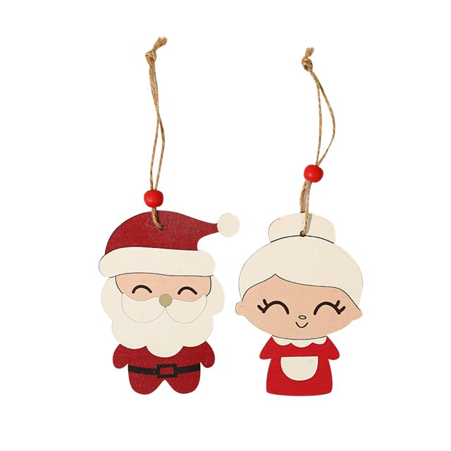 Decoraciones de Árbol de Navidad Colgante de Madera Hueco Pintado Diy Ornamentos, 10x8cm Santa Snowman Truck Plaid Pattern con Cuerda, Ornamentos de Árbol de Navidad