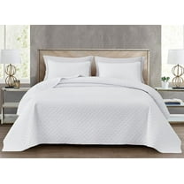 Chezmoi Collection Randall 3-Piece Soft Cooling Bamboo Fiber Quilt Bedspread Basketweave Quilted Coverlet Set (King, White)