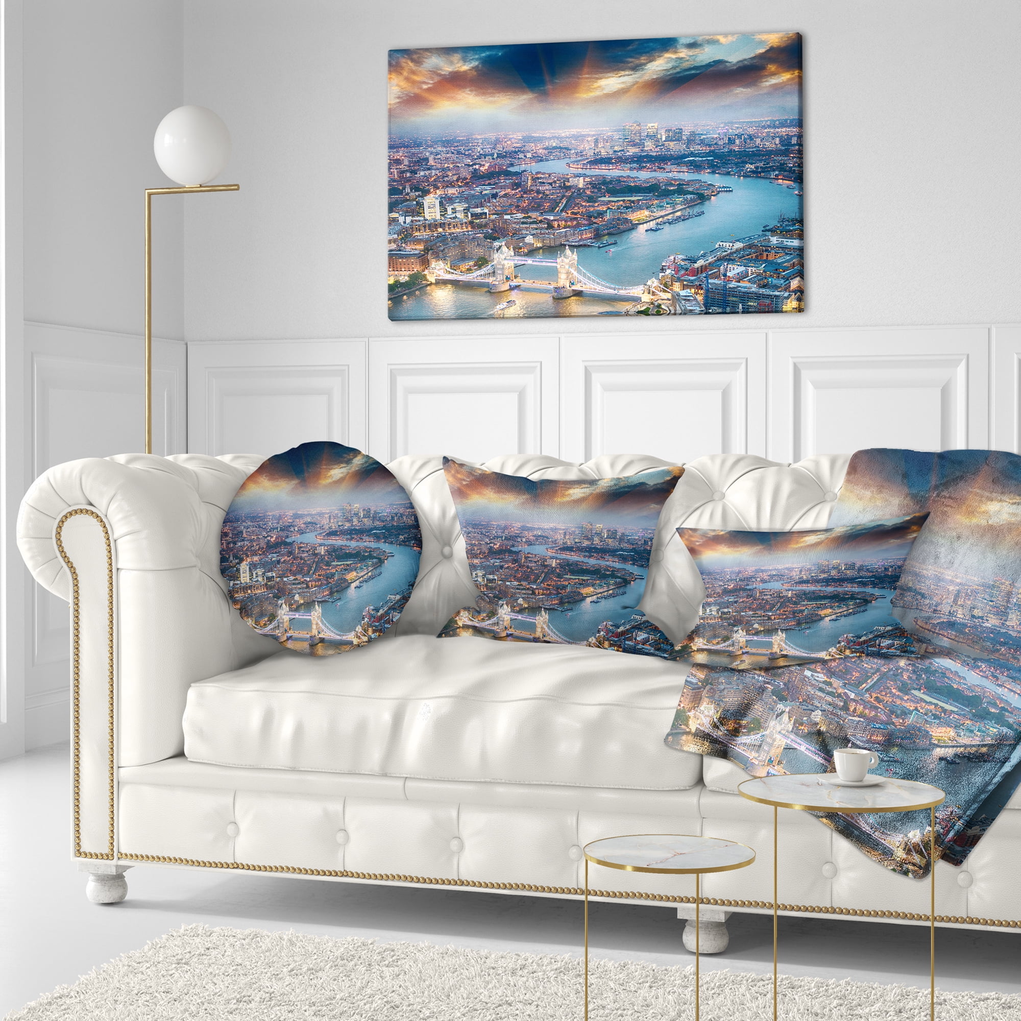 Designart Aerial View of London at Dusk - Cityscape Photo Throw Pillow - 12x20
