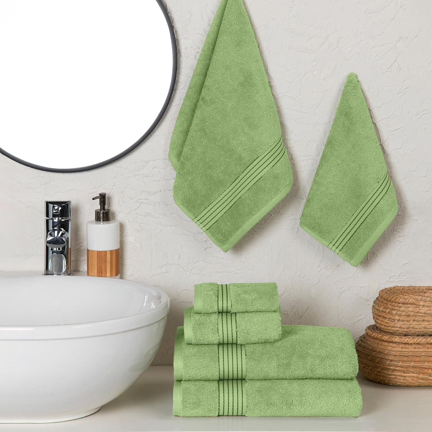 Elegant Comfort 100% Turkish Cotton 6-Piece Towel Set with 2 Bath Towels 2 Hand Towels 2 Washcloths, Sage