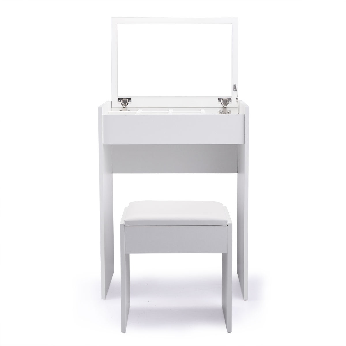 Lowestbest Wooden Makeup Vanity Set with Cushioned Stool and Reversible Mirror, White