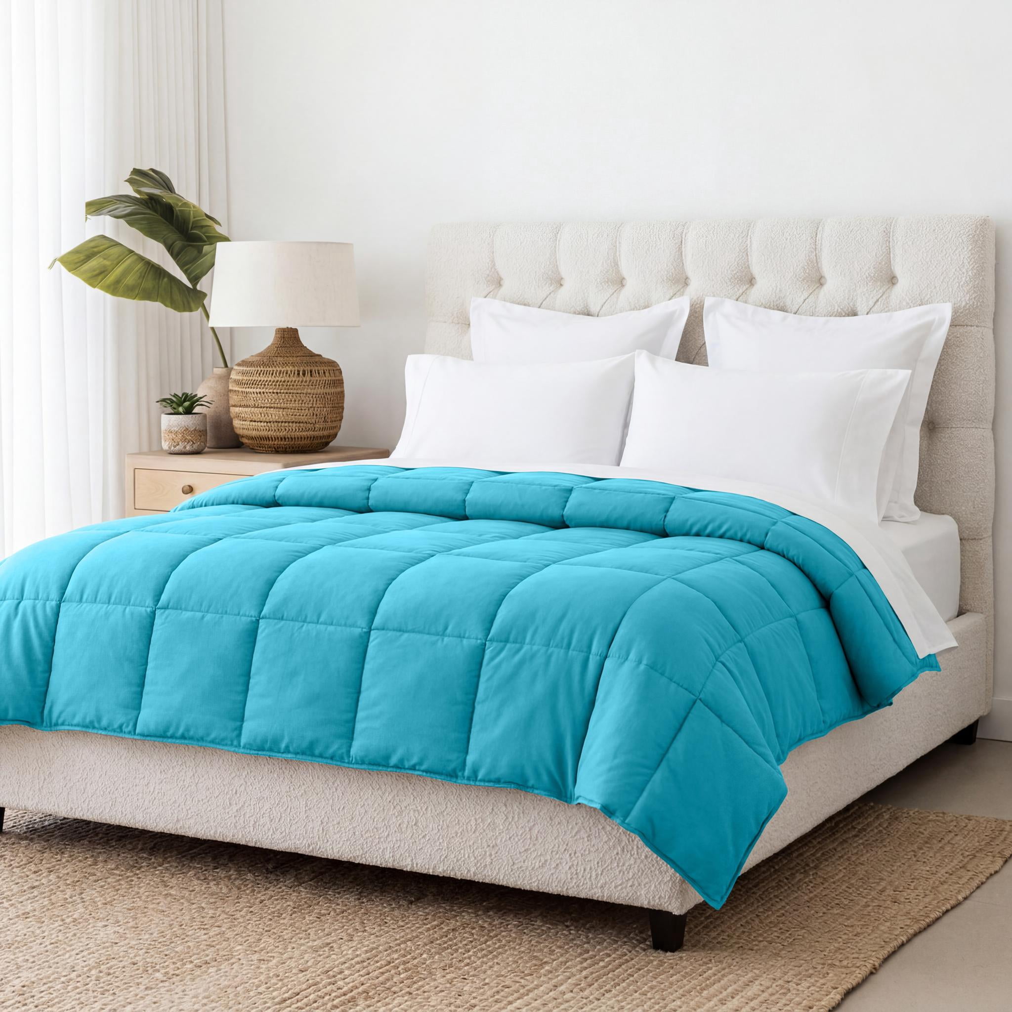 Superior Solid Comforter Down Alternative Bedding, King, Winter Blue