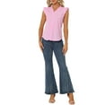 thumbnail image 3 of INSPIRE CHIC Women's Gingham Top Ruffle Shirt V Neck Cap Sleeve Plaid Blouse XS Pink, 3 of 7