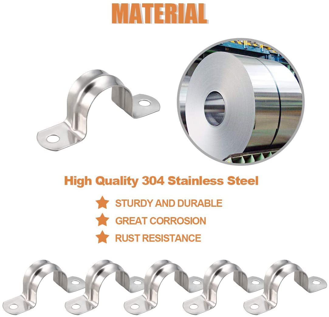Pipe Strap Hole Stainless Steel Tube Clamp Clip Two Hole Strap U Bracket Kit US 