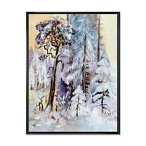 Designart 'The Lake With Winter Snowy Forest' Lake House Framed Canvas Wall Art Print