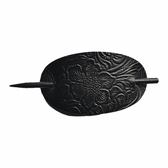 CXHEGBEJ Leather Hair Clip Vintage Slide Hairpins Bun Knot Hair Sticks Hair Barrettes Accessories Long Hair Updo Fixing Tool Ponytail Holders For Women Gift Hair Pin Black