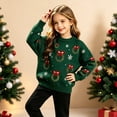 thumbnail image 2 of CONFREE Christmas Girls Long Sleeve Sweaters Crew Neck Xmas Tree Embroidery Warm Warm Fall Winter Knit Sweater for Kids, 2 of 6