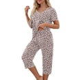thumbnail image 2 of Womens Pajamas Sets Short Sleeve V Neck Top with Capri Pants with Pockets Casual Sleepwear Two Piece Summer Sets S-XXL, 2 of 8
