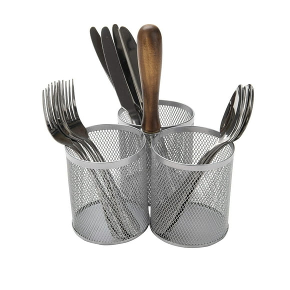 Mind Reader Utensil Holder, Silverware Organizer, Caddy, Cutlery Holder, Kitchen, Metal Mesh, 7.5" L x 7.5" W x 9.75" H, Silver