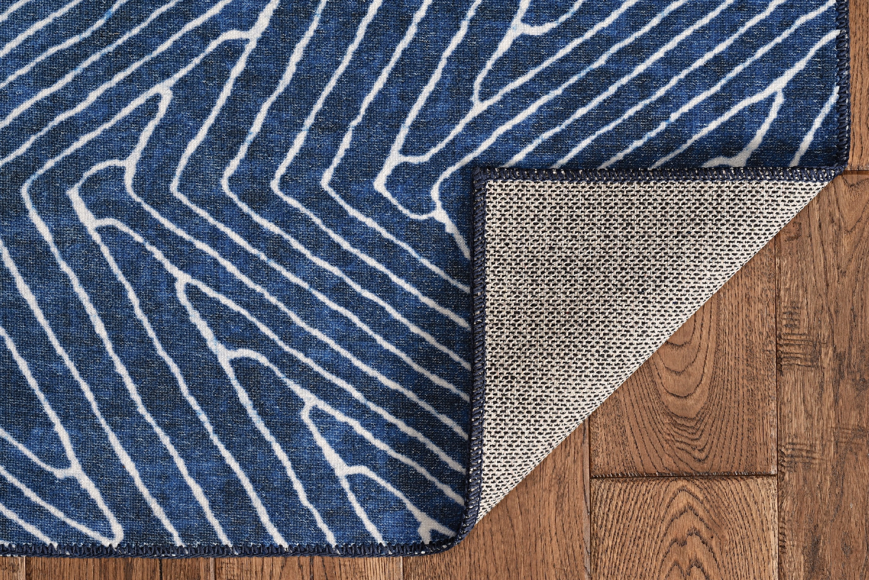 Linon Home Décor Washable Fuller Area Rug or Runner Collection, Blue and Ivory, 2' x 3'