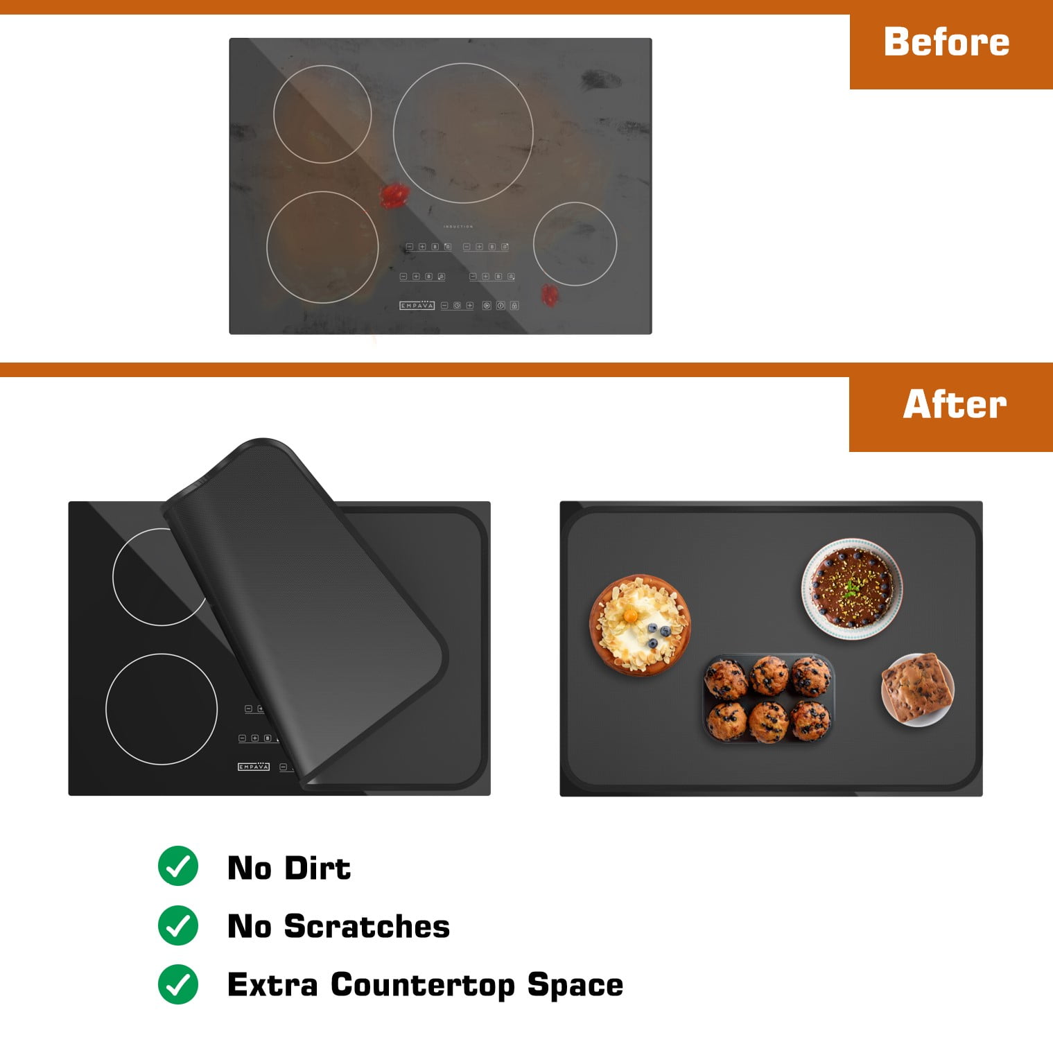 Empava 36x20 Inch Silicone Electric Range Protector Mat - Heat-Resistant Induction Cooktop Cover
