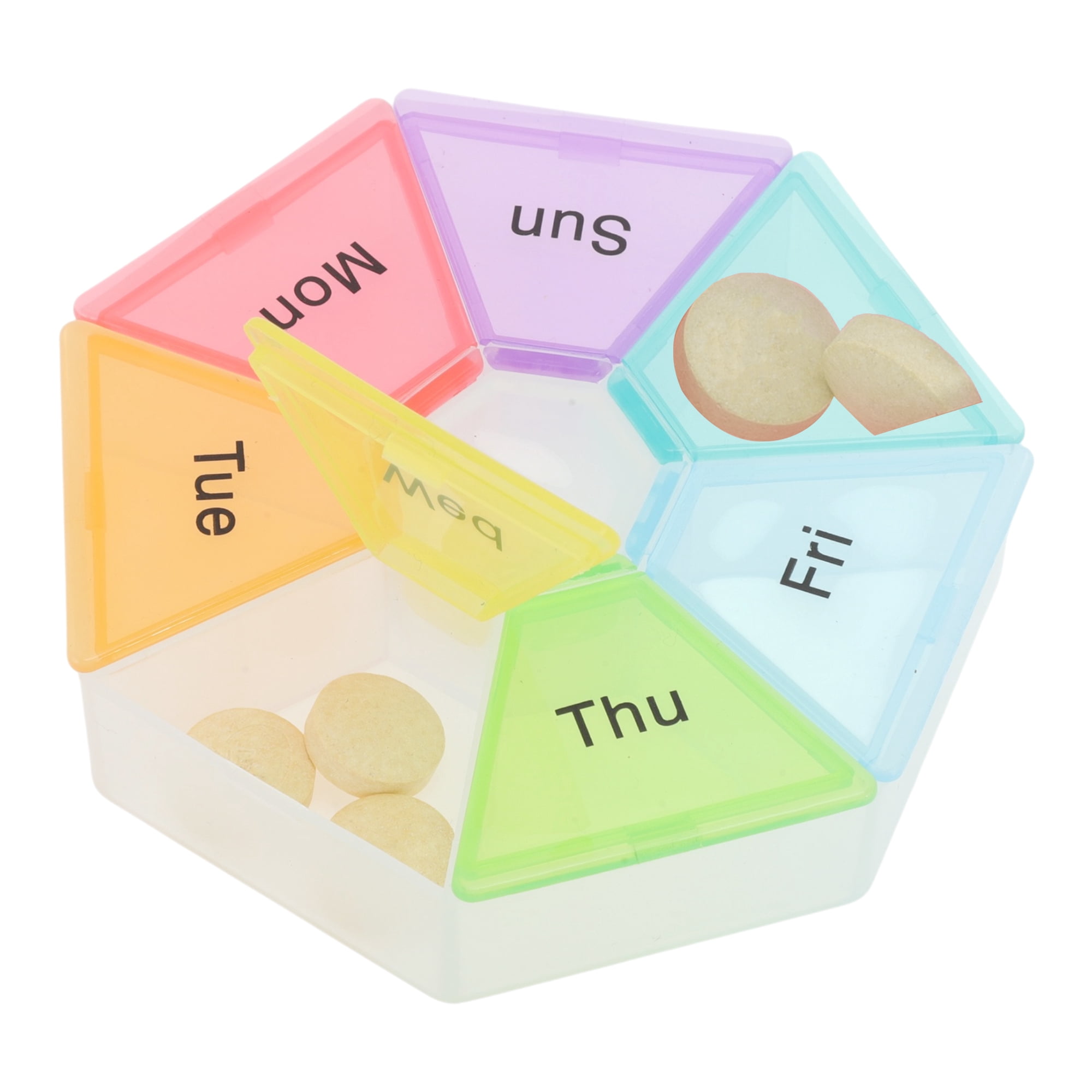 Unique Bargains Useful Durable 7 Grid Colorful Pill Case 1 Pc Clear, Colorful