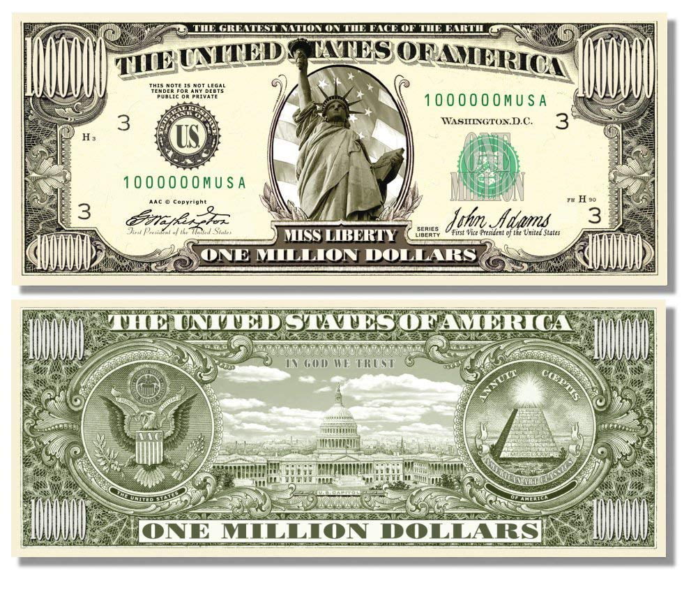 Miss Liberty Million Dollar Bill with Bonus “Thanks a