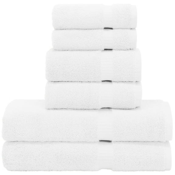 Luxury Hotel & Spa Quality, Quick Dry 100% Turkish Cotton, 700 GSM, Eco Friendly Towel, Bathroom and Kitchen Dobby Border Towels, 2-Bath Towel, 2-Hand Towel, 2-Washcloth (Bundle Set of 6, White)