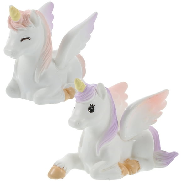 2pcs Mini Unicorn Figurine Unicorn Cupcake Toppers Cute Miniature Cake Unicorn Decorations