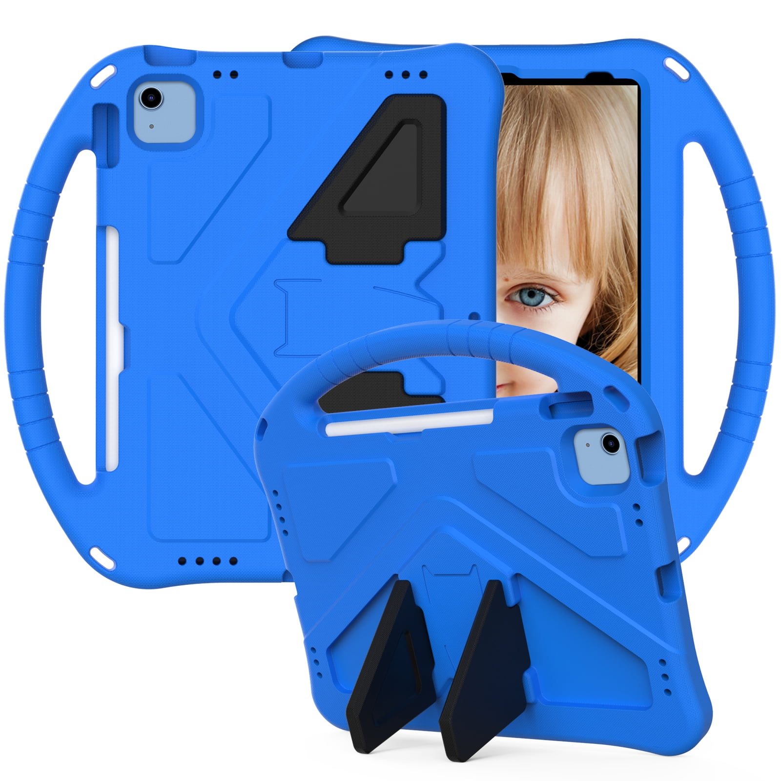 Cowithday Kids Case for Apple iPad 10th Generation  iPad 10.9 inch 2022 with Kickstand/Handle Stand/Pencil Holder [Screen Protector] Lightweight Soft EVA Foam Shockproof Silicone Cover Boy Girl,Blue