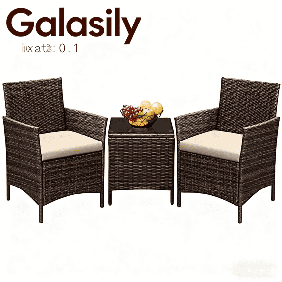 Galasily Furniture Made of Rattan | Galasily Rattan Lounge Chair with Matching Fruit Table for Living Room, Patio & Balcony
