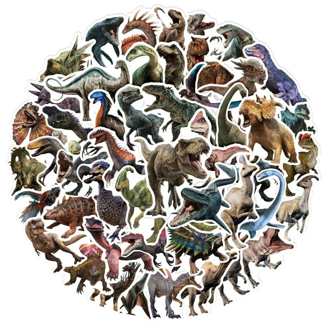 Juego de pegatinas Jurassic Dinosaur, 50 unidades, para niños y adolescentes