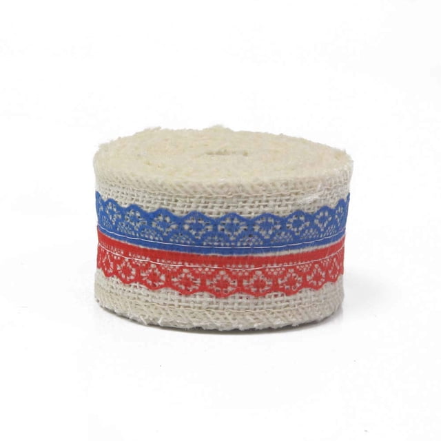 Rollo de cinta de yute AAYU 13,7 m ecológica con encaje rojo y azul