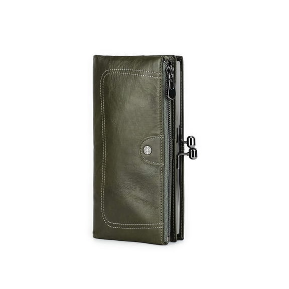 Contact's Kiss Lock Wallets for Women Genuine Leather Credit Card Holder with RFID Blocking Large Capacity ,Valentine Gift(Green)