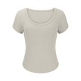 thumbnail image 4 of Mittory Womens Cotton Tees Summer Short Sleeve Scooped Neck Casual Cropped Slim Fit Blouses Tops, 4 of 6