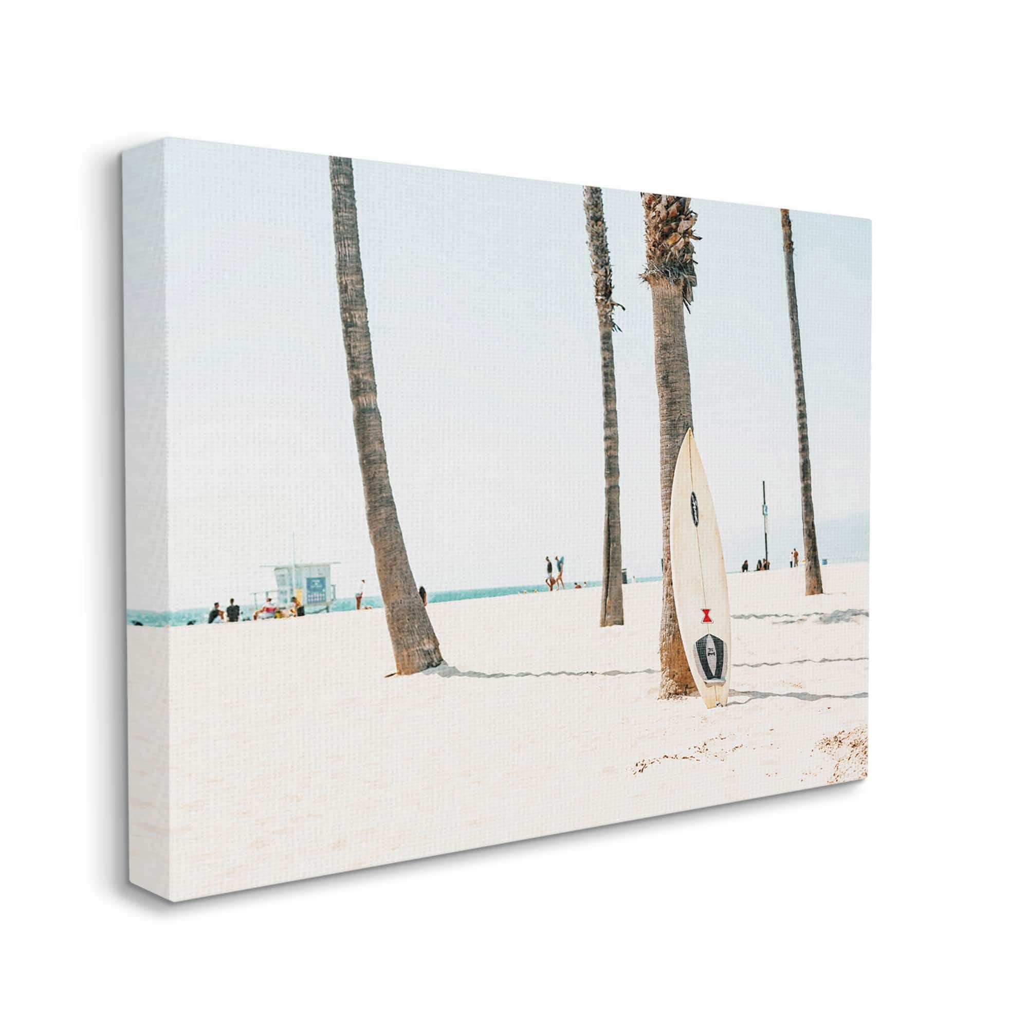 Stupell Surfboard Leaning Tropical Palm Trees Landscape Photography Gallery Wrapped Canvas Print Wall Art