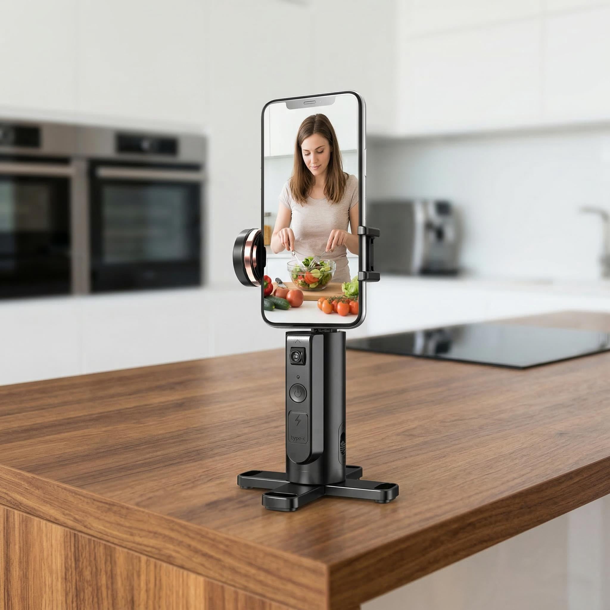 Auto-Tracking Face-Tracking Smartphone Tripod – supports auto/manual control, AI-powered selfie stick with tracking. Ideal for smartphone videos, vlogs, live streaming (Black)