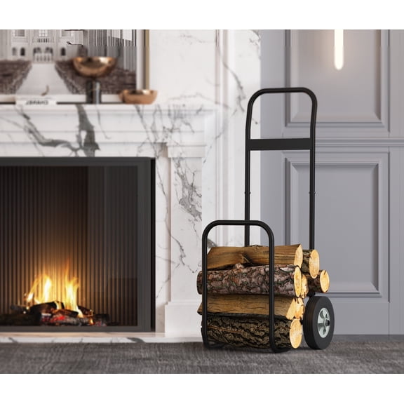 Fire Beauty Firewood Log Cart Carrier, Outdoor and Indoor Wood Rack Storage Mover, Rolling Dolly Log Hauler
