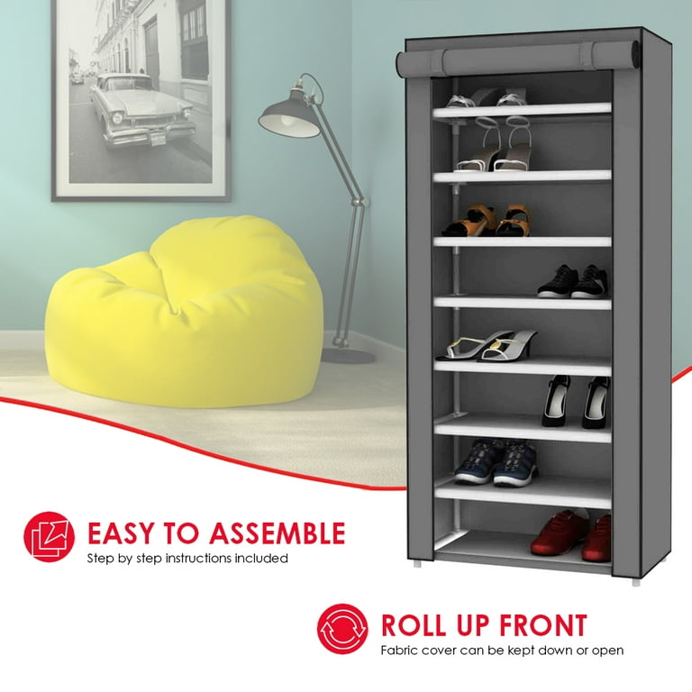 Sunbeam 8 Tier Portable Polyester Shoe Closet Grey Walmart