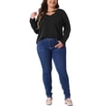 thumbnail image 2 of Blusa básica de mujer plus size Agnes Orinda, con cuello en V, manga larga, corte frontal con cadena metálica, talla 4X, color negro, 2 of 5