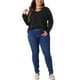 thumbnail image 2 of Blusa básica de mujer plus size Agnes Orinda, con cuello en V, manga larga, corte frontal con cadena metálica, talla 2X, color negro, 2 of 5