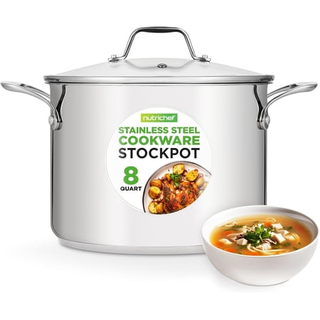 NutriChef Stainless Steel Stock Pot-18/8 Food Grade Heavy Duty Induction-Large, Stew, Simmering, Soup See Through Lid, Dishwasher Safe NCSP16, 15 Quart Pot