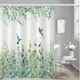 thumbnail image 2 of Green Leaf Shower Curtain - Emerald Bird Mint Hummingbird Design, 72"W x 84"L, 12 Hooks, Weighted Hem, Waterproof for Bathroom, 2 of 6
