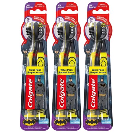 Pack of (3) Colgate Kids Extra Soft Toothbrush with Suction Cup, Twin Pack - Batman