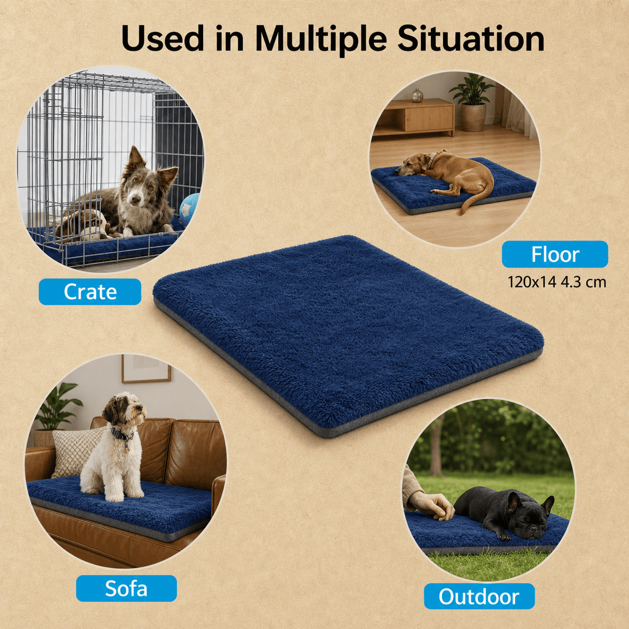 Dog Crate Pad Bed for Small Dogs, Navy Blue, 24"L x 18"W