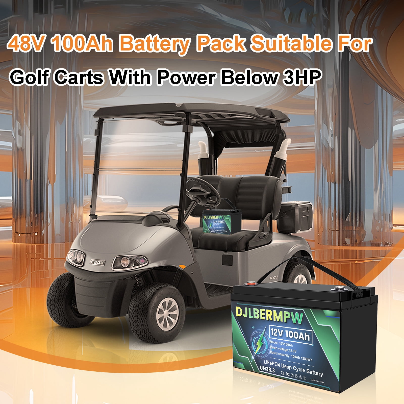 12V 100Ah 4Pack LiFePO4 Battery, Deep Cycle Lithium Battery for RV, 3HP Golf Cart, Solar System