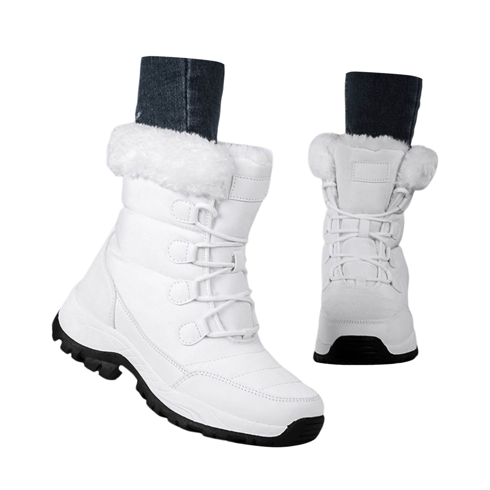 CHENge Boots for Women Knee High Wide Calf Comfort Softs Elastic Bow Design Warmth Comfortable with Side Zipper Thigh High Boot Winter Walking(White,6.5)