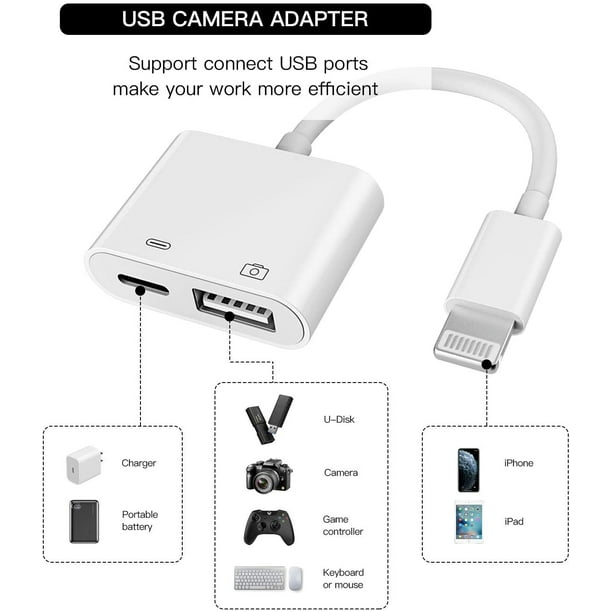 Lightning Male to USB Female Adapter ( Apple MFI Certified)OTG and Charger Cable for iPhone 14/13/ 12/11 Mini max pro xs xr x air Camera Memory Stick Flash Drive Cord Converter