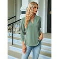 thumbnail image 5 of Blouses for Women Dressy Casual 3/4 Length Sleeve Womens Tops V Neck T Shirts with Roll Up Sleeve Dark Green S, 5 of 8